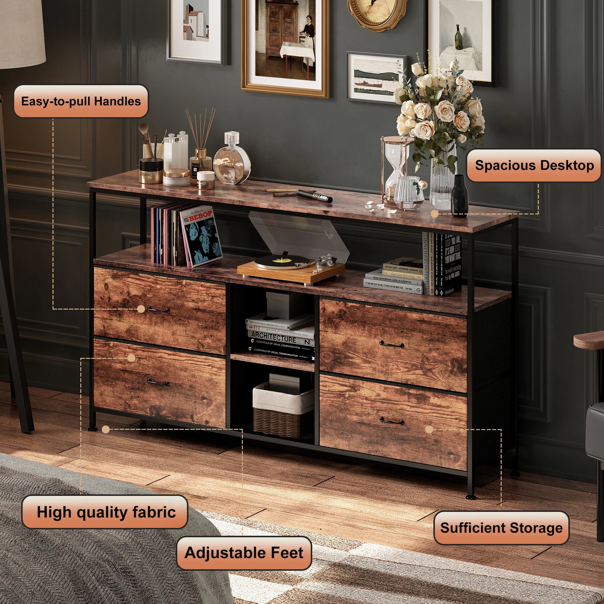 TV cabinet, storage cabinet with LED lighting, chests of drawers and sideboards, retro-style cabinet for the living room