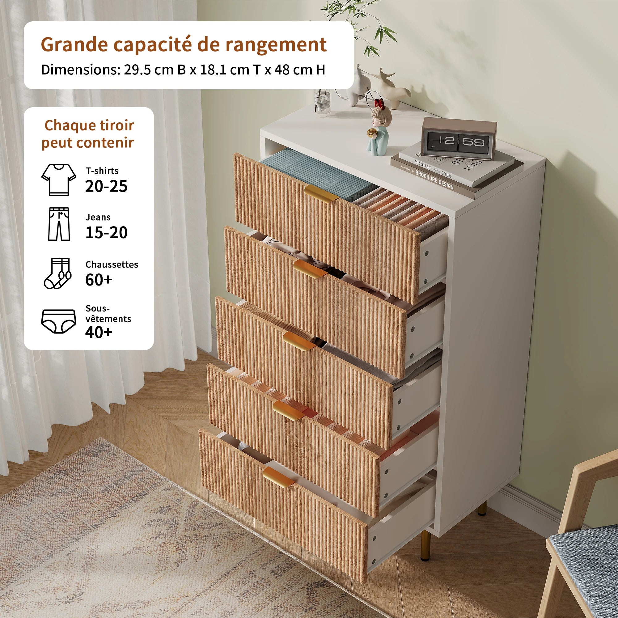 Cómoda NordicHome™ com 5 Gavetas – Móvel de Arrumação Multifuncional
