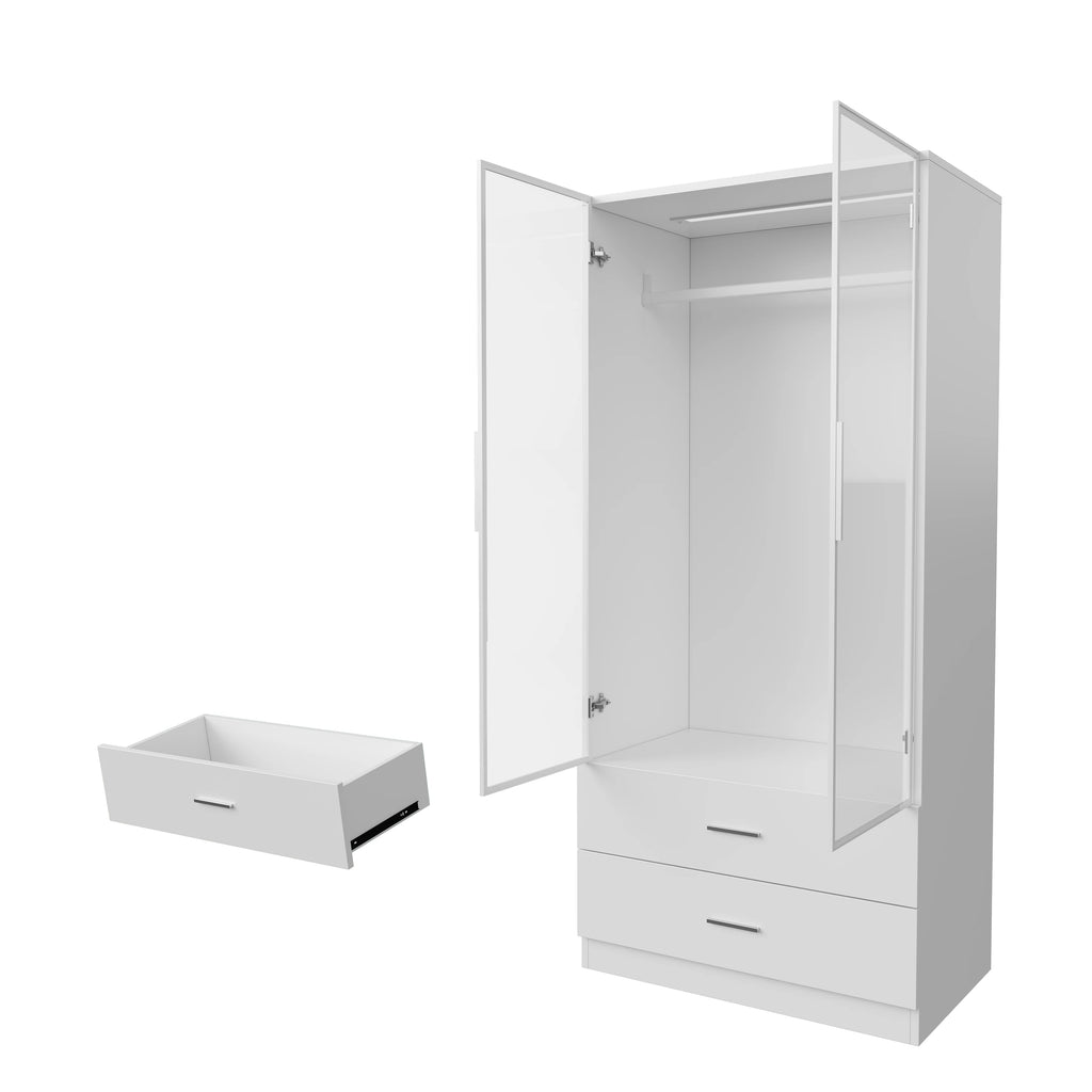 Roupeiro Moderno Branco com Vidro Temperado e Iluminação LED – Armário Funcional para Quarto ou Hall