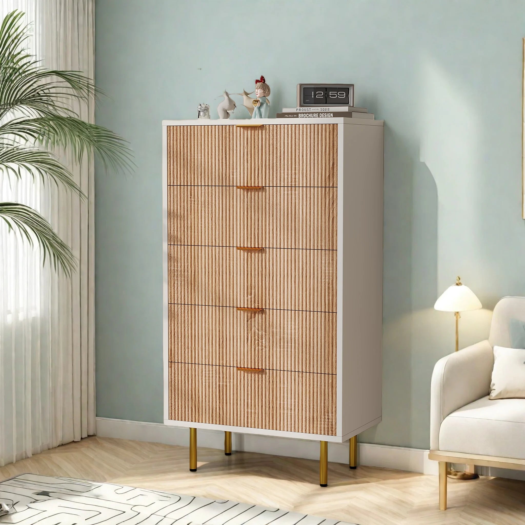 Cómoda NordicHome™ com 5 Gavetas – Móvel de Arrumação Multifuncional