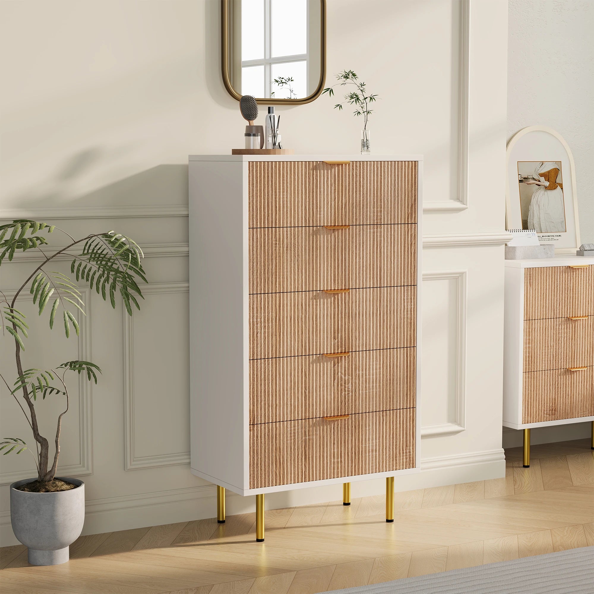 Cómoda NordicHome™ com 5 Gavetas – Móvel de Arrumação Multifuncional