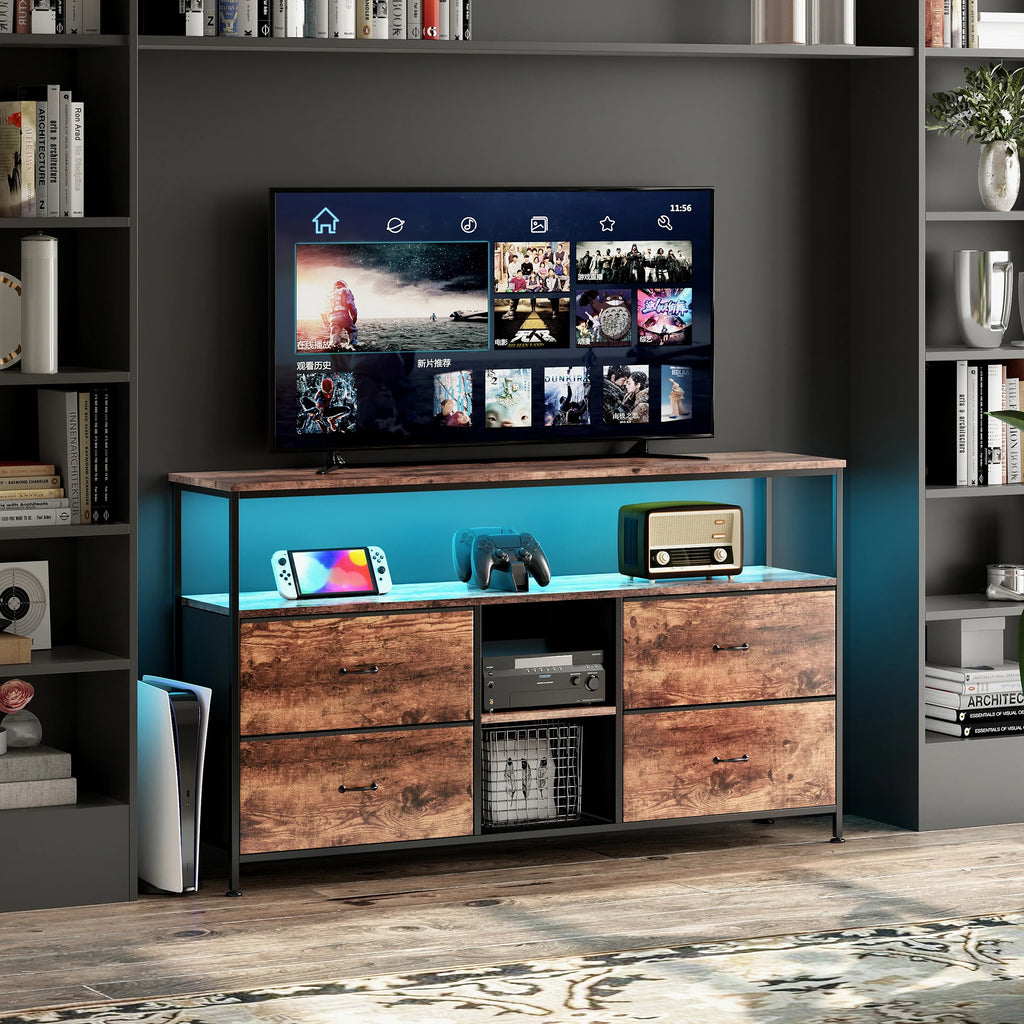 Móvel TV com LED RGB Industrial – 4 Gavetas e Grande Arrumação