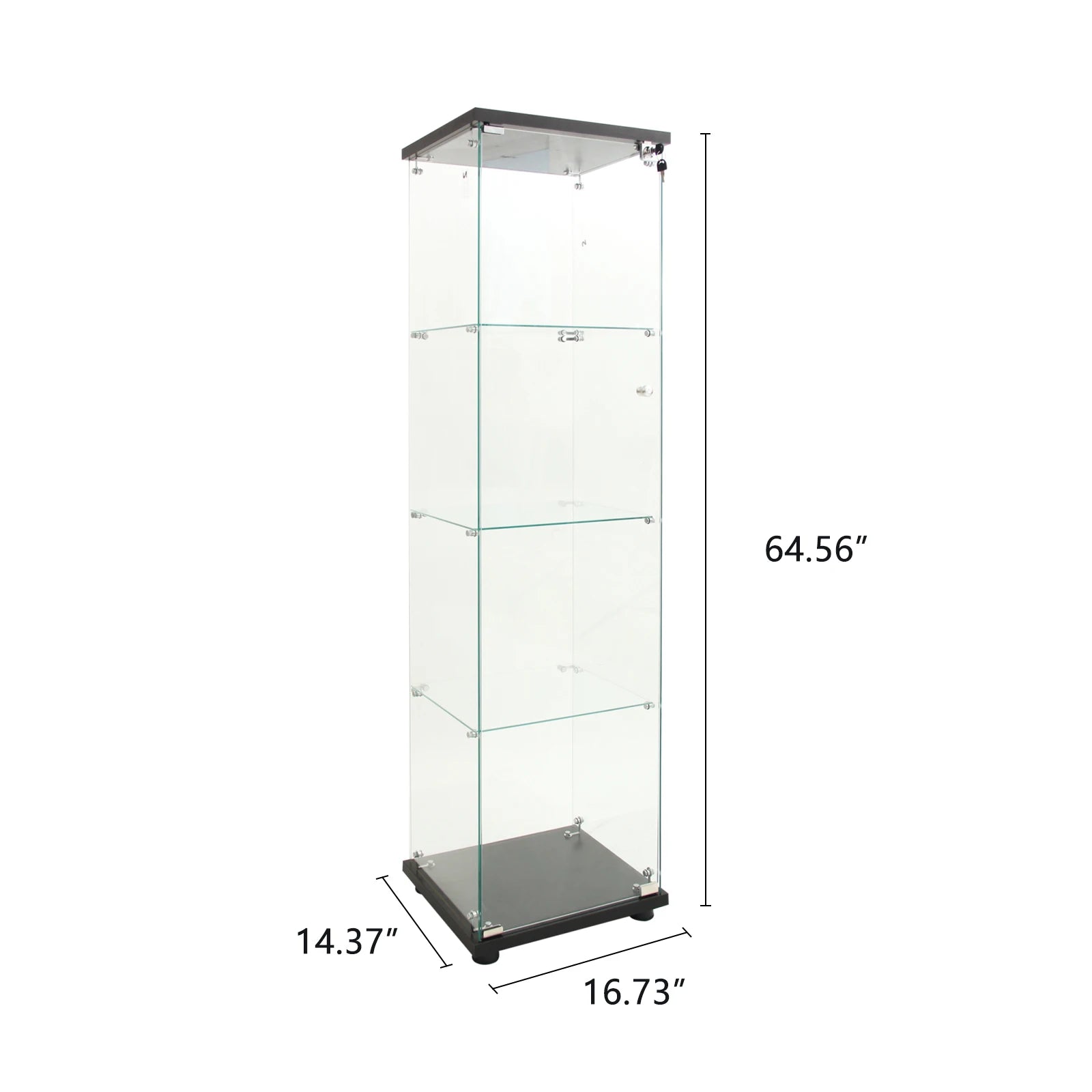 Vitrine de Vidro Moderna com Iluminação LED – 164×42×36 cm, 4 Prateleiras com Porta e Fecho