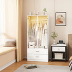 Roupeiro Moderno Branco com Vidro Temperado e Iluminação LED – Armário Funcional para Quarto ou Hall