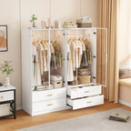 Roupeiro Moderno Branco com Vidro Temperado e Iluminação LED – Armário Funcional para Quarto ou Hall