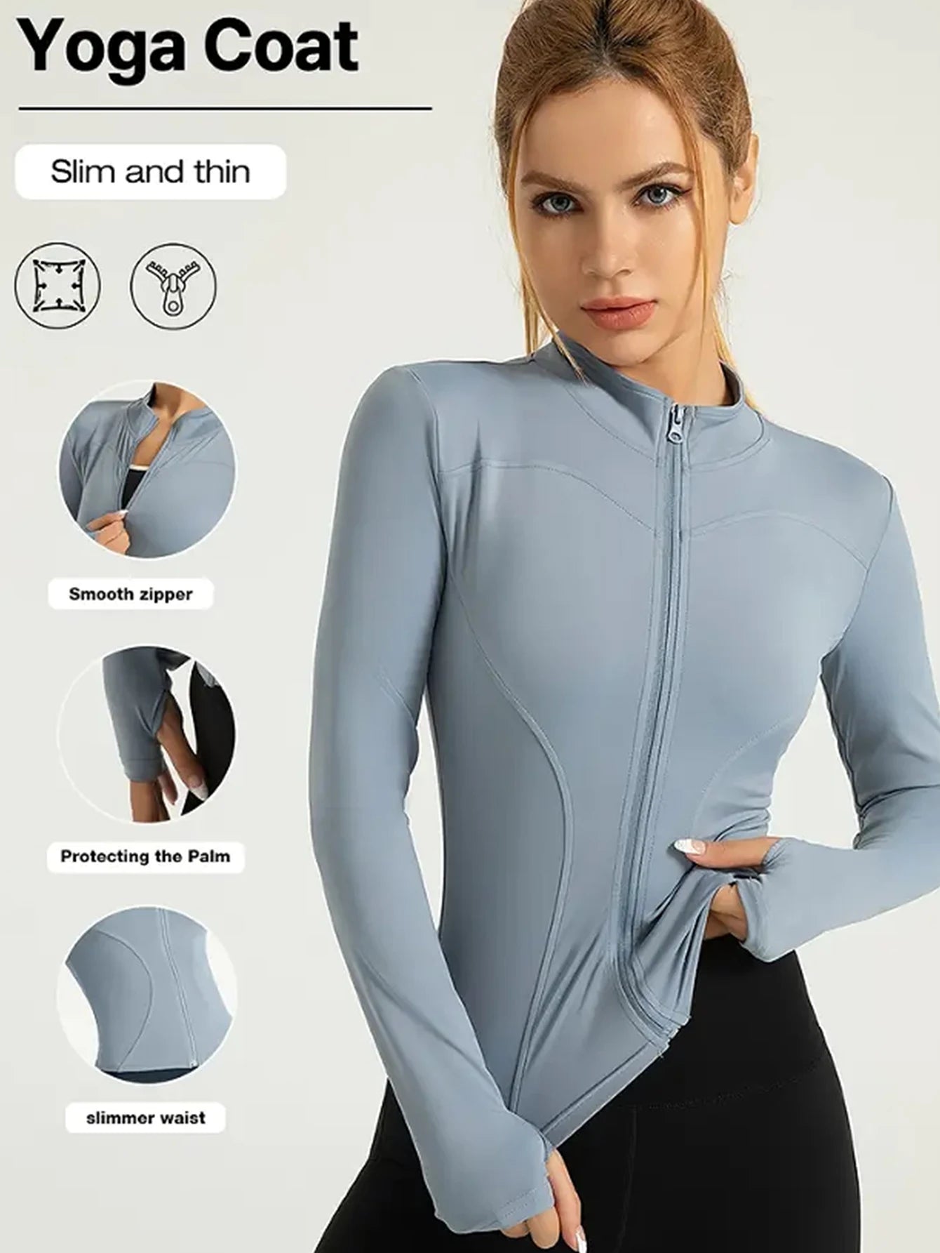 Casaco Fitness Slim para Mulher – Casaco Desportivo Yoga com Fecho
