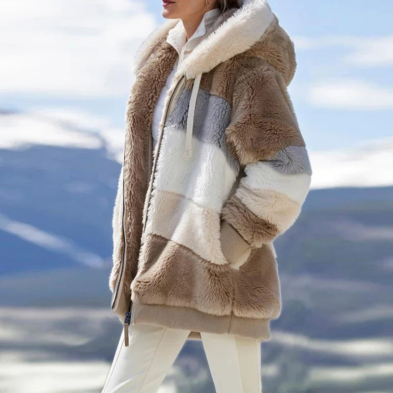 Casaco Oversized de Inverno para Mulher com Capuz | Casaco Peluche Quente e Confortável