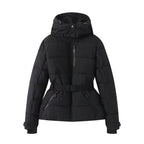 Casaco Acolchoado de Inverno para Mulher com Capuz e Cinto – Estilo Geométrico