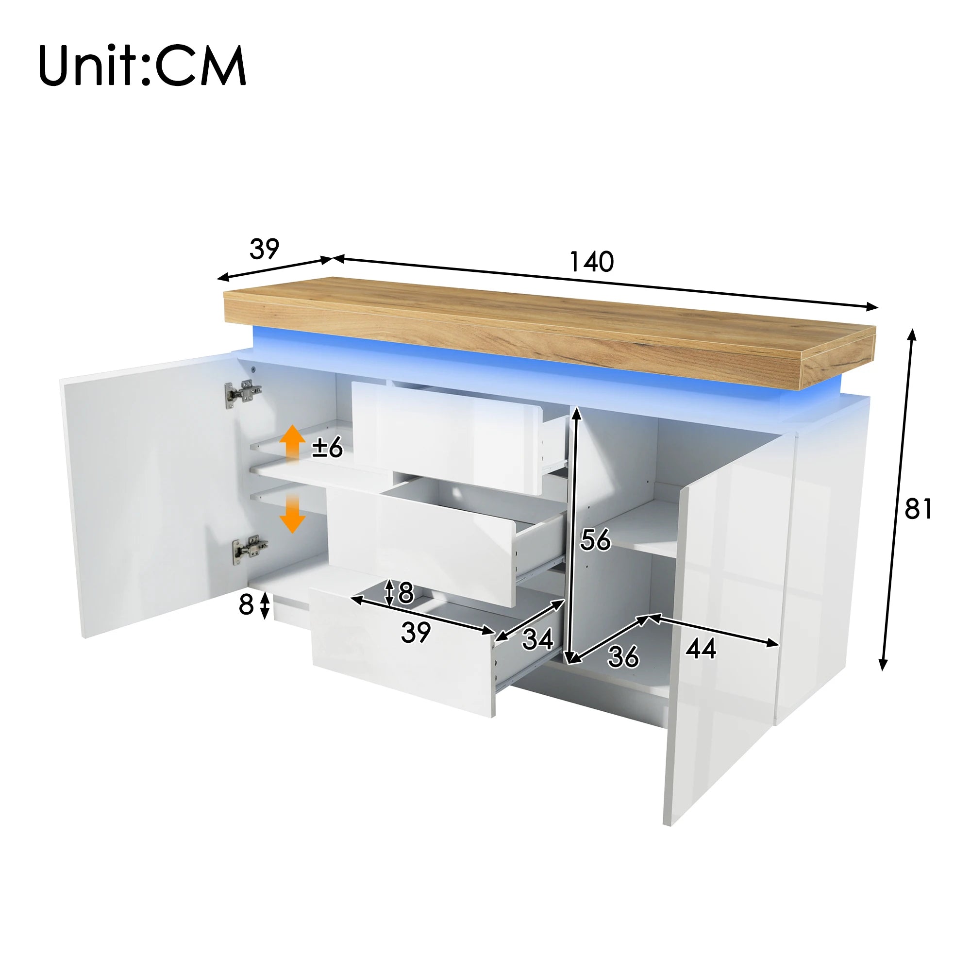 Cómoda / Aparador de Alto Brilho com LED – Design Moderno e Funcional