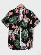 Men's short sleeved shirt new summer Hawaiian style lapel button up casual fashion large size