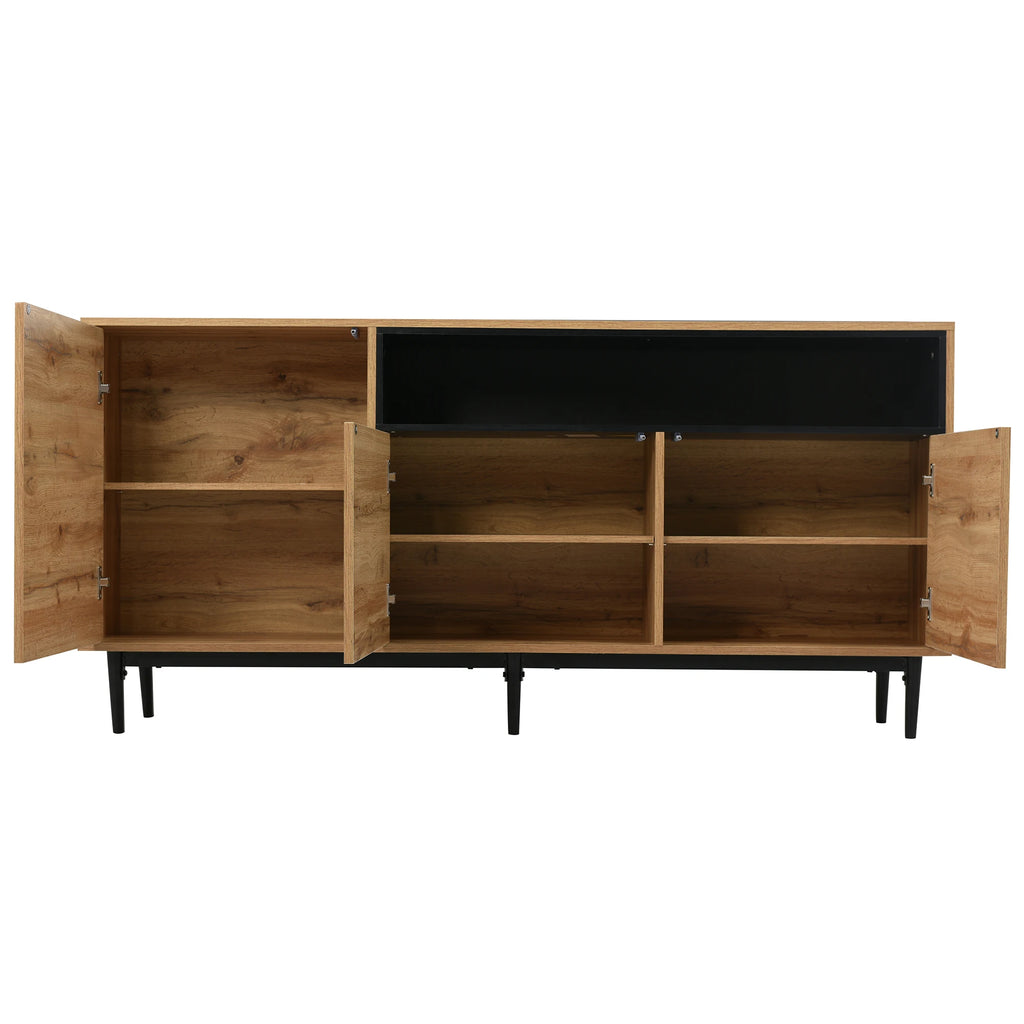 Aparador Moderno em Madeira com 3 Portas e Prateleiras – Robusto, Compacto e Fácil de Montar (160×35×76 cm)