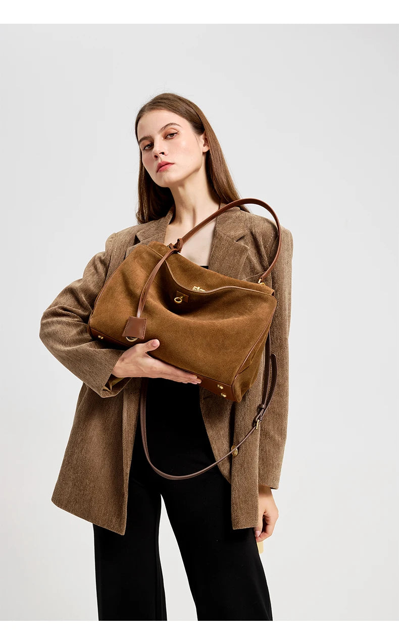Mala Feminina em Camurça e Couro Genuíno – Tote de Luxo Outono/Inverno