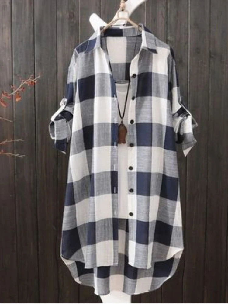 Camisa Feminina às Riscas – Estilo Casual Confortável para Outono