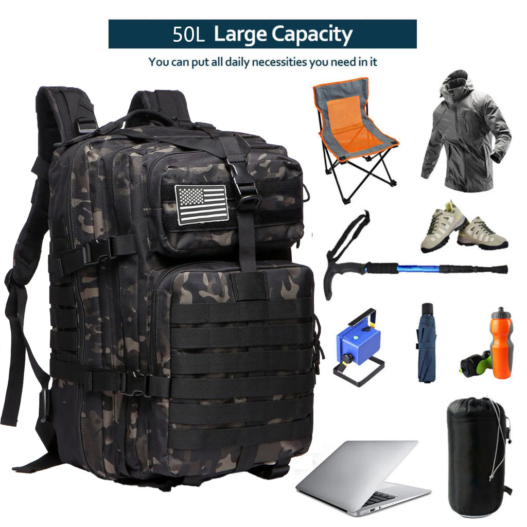 Mochila Tática 25L/50L – Nylon Impermeável para Caminhadas, Viagens e Aventura