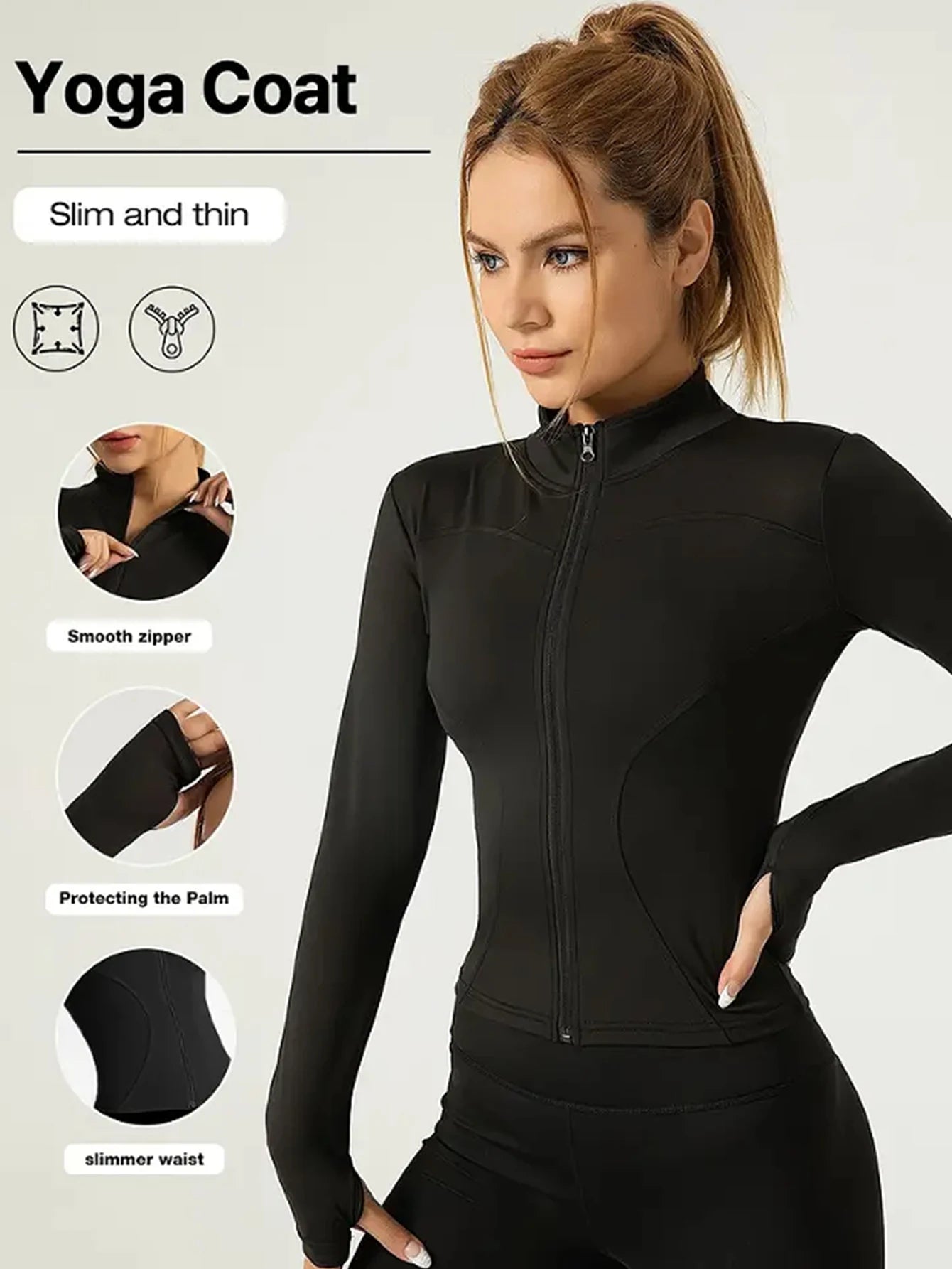 Casaco Fitness Slim para Mulher – Casaco Desportivo Yoga com Fecho