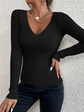 Camisola Canelada com Decote em V para Mulher – Malha Slim Elegante