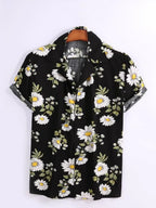 Men's short sleeved shirt new summer Hawaiian style lapel button up casual fashion large size