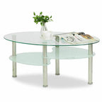 Glass coffee table, glass table 3 levels, oval living room table, coffee table sofa table for living room & office, 90x50x45cm