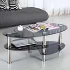 Glass coffee table, glass table 3 levels, oval living room table, coffee table sofa table for living room & office, 90x50x45cm