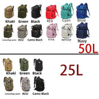 Mochila Tática 25L/50L – Nylon Impermeável para Caminhadas, Viagens e Aventura