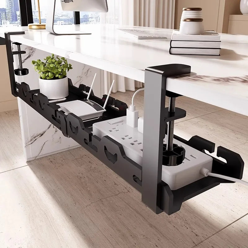 Organizador Telescópico de Cabos para Debaixo da Secretária – Rack Metálico Ajustável sem Perfuração para Escritório e Home Office