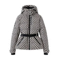 Casaco Acolchoado de Inverno para Mulher com Capuz e Cinto – Estilo Geométrico