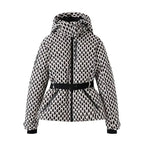 Casaco Acolchoado de Inverno para Mulher com Capuz e Cinto – Estilo Geométrico