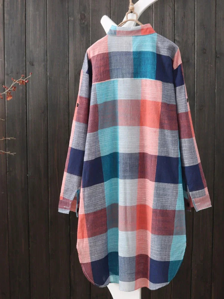 Camisa Feminina às Riscas – Estilo Casual Confortável para Outono