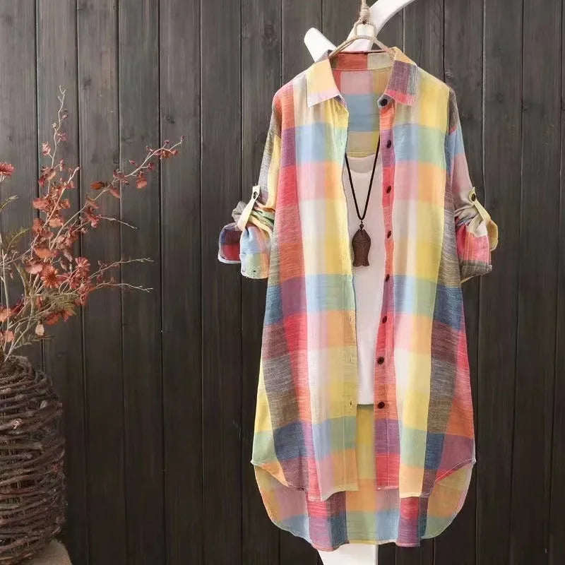 Camisa Feminina às Riscas – Estilo Casual Confortável para Outono