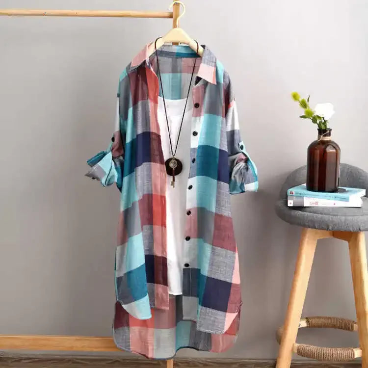 Camisa Feminina às Riscas – Estilo Casual Confortável para Outono