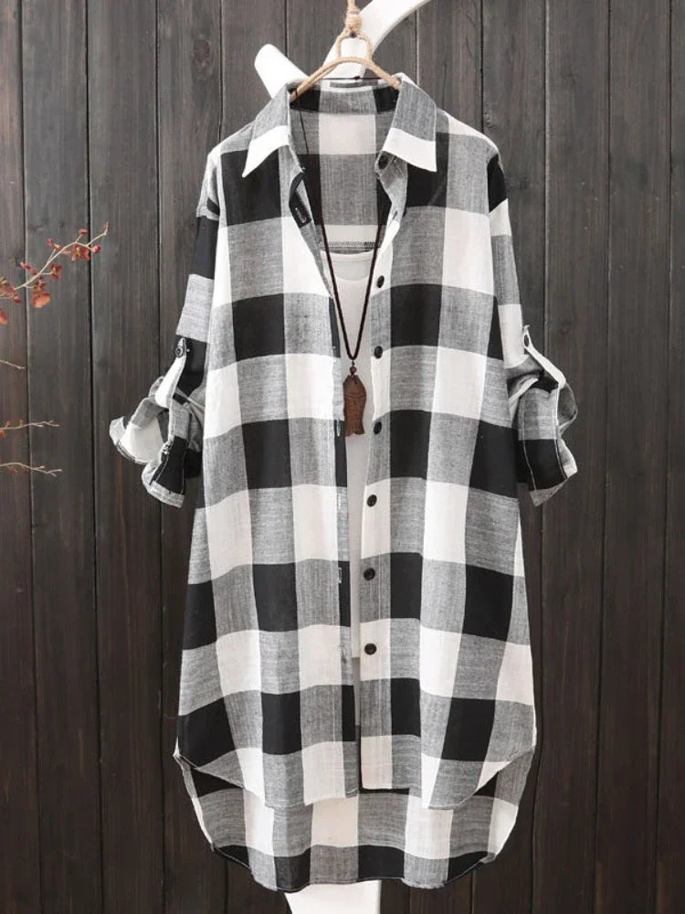 Camisa Feminina às Riscas – Estilo Casual Confortável para Outono