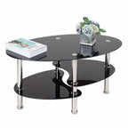 Glass coffee table, glass table 3 levels, oval living room table, coffee table sofa table for living room & office, 90x50x45cm