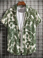 Men's short sleeved shirt new summer Hawaiian style lapel button up casual fashion large size