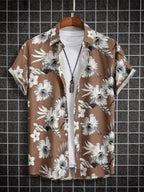 Men's short sleeved shirt new summer Hawaiian style lapel button up casual fashion large size