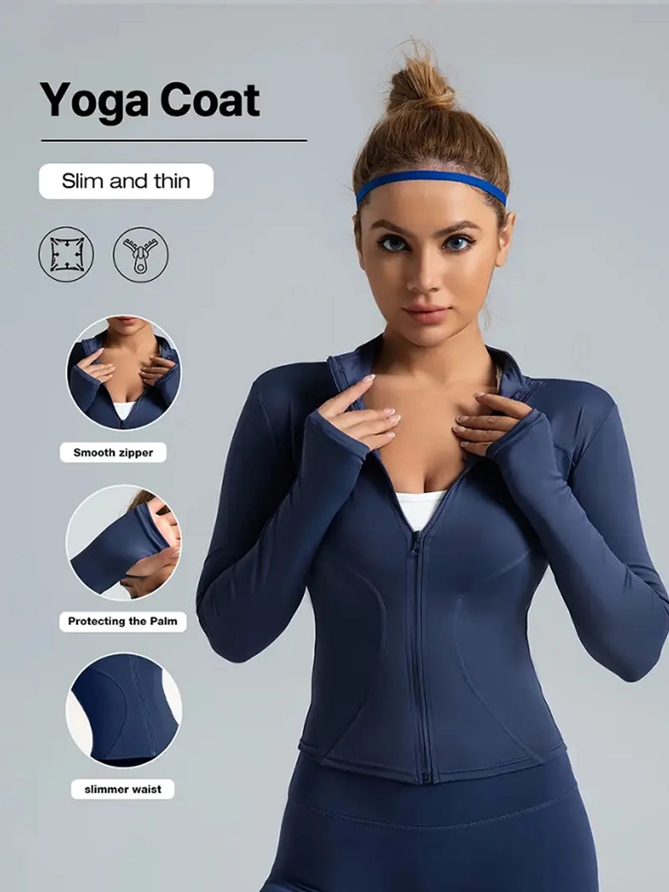 Casaco Fitness Slim para Mulher – Casaco Desportivo Yoga com Fecho