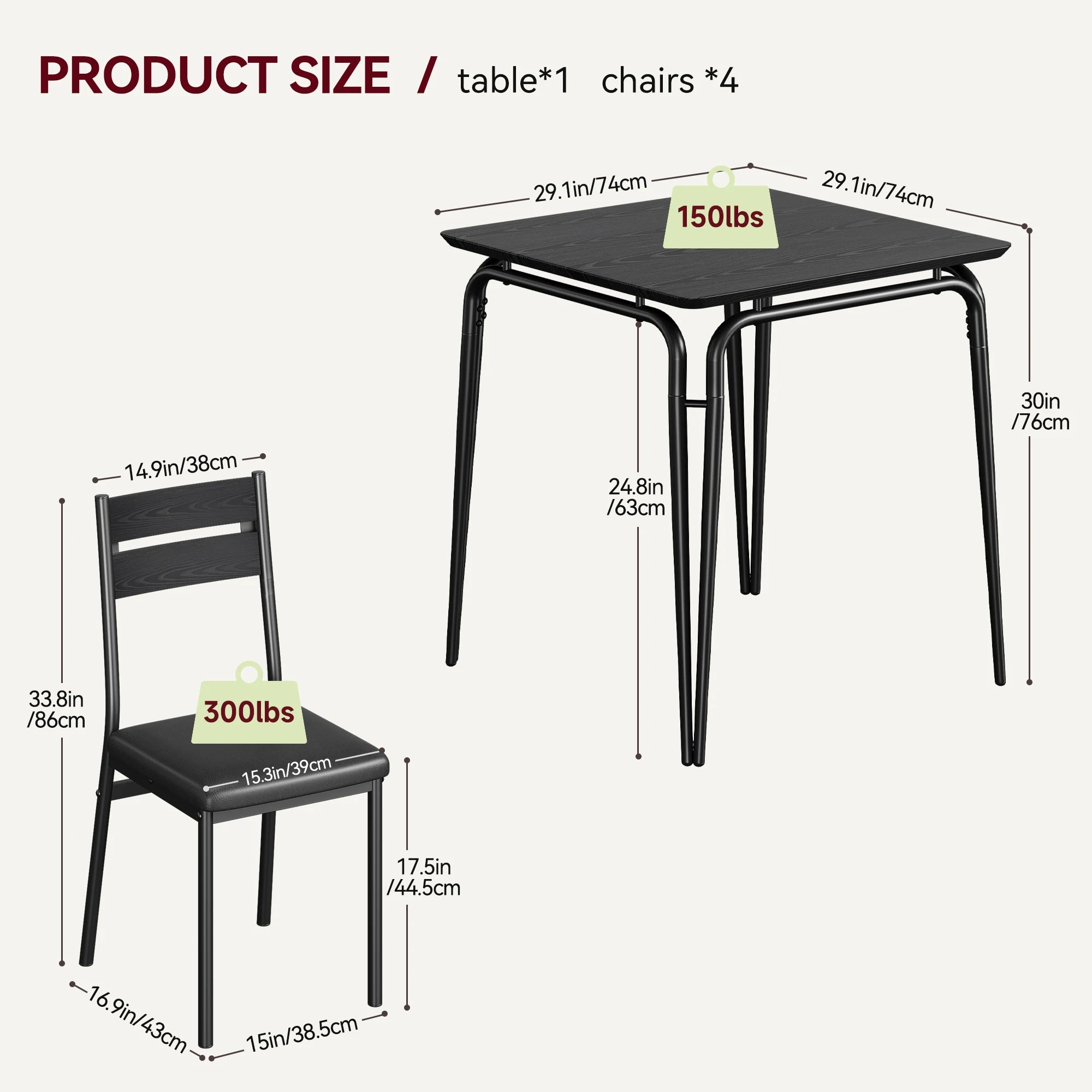 Conjunto de Mesa de Jantar para 2 – Mesa Quadrada com Cadeiras, Ideal para Cozinhas Pequenas e Apartamentos (Rustic Brown)