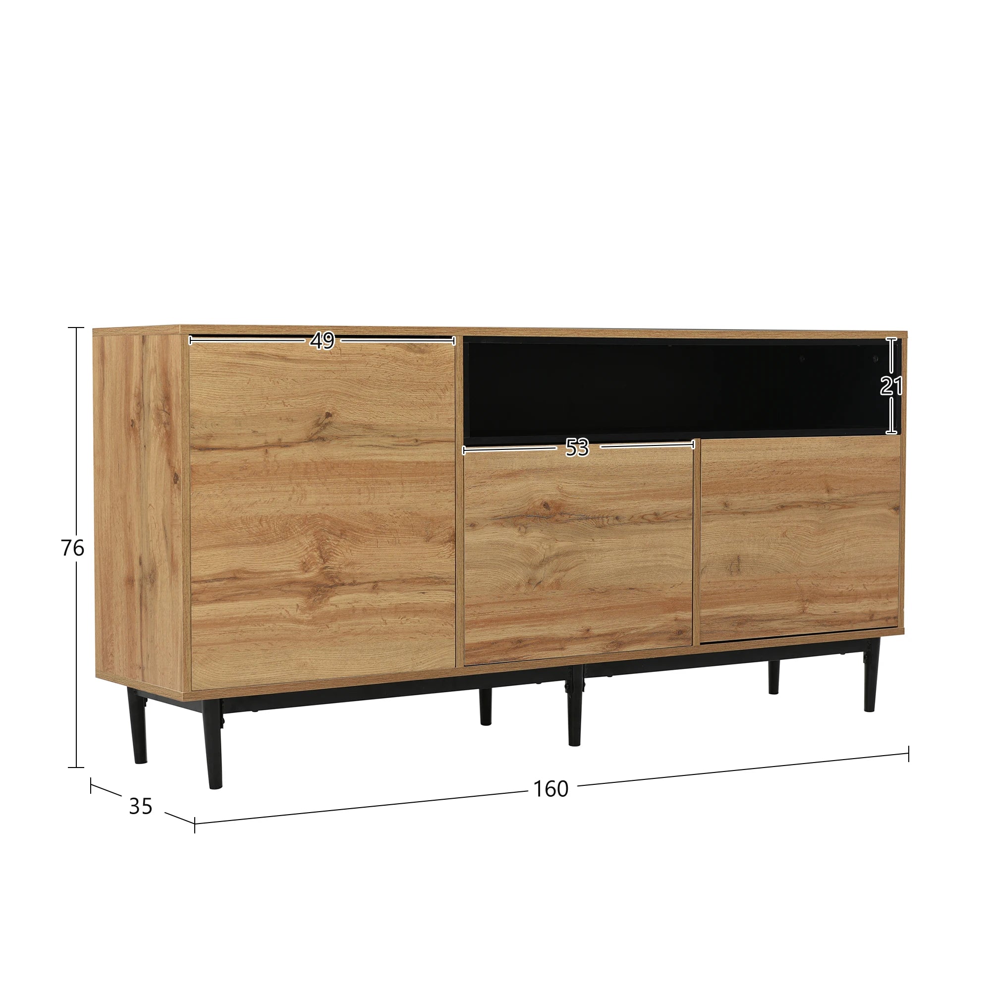 Aparador Moderno em Madeira com 3 Portas e Prateleiras – Robusto, Compacto e Fácil de Montar (160×35×76 cm)