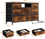 Cómoda Vintage com 8 Gavetas, LED RGB e Tomadas Integradas