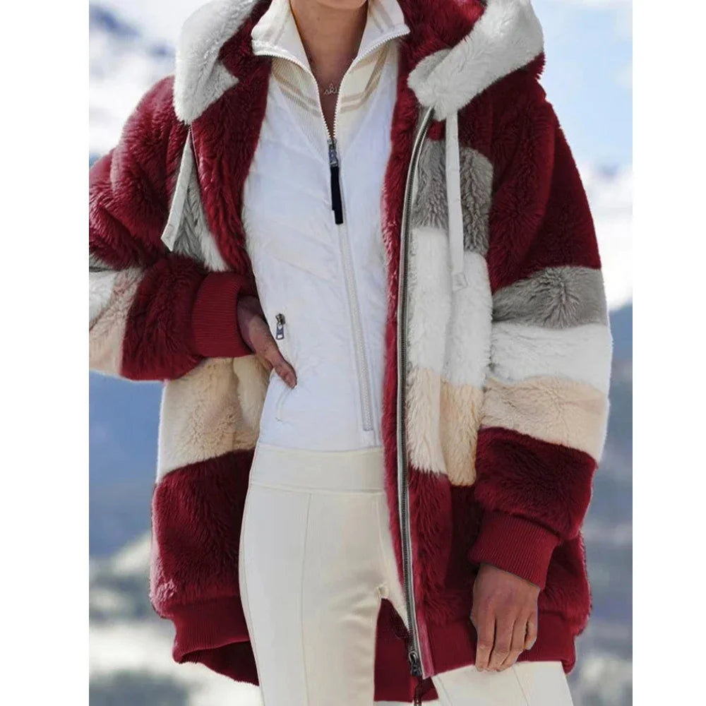 Casaco Oversized de Inverno para Mulher com Capuz | Casaco Peluche Quente e Confortável