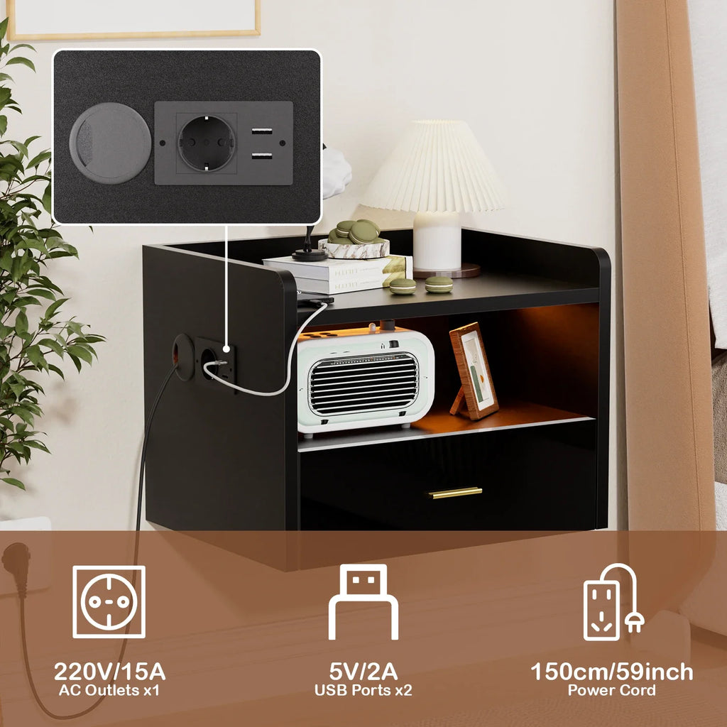 Mesa de Cabeceira Suspensa com LED RGB e Carregamento Integrado SmartWall™
