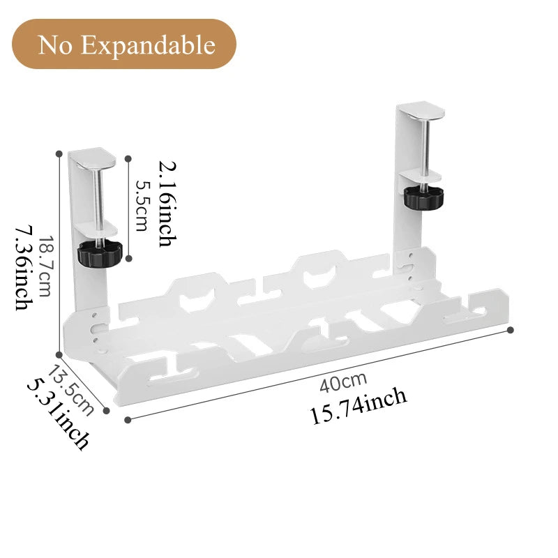 Organizador Telescópico de Cabos para Debaixo da Secretária – Rack Metálico Ajustável sem Perfuração para Escritório e Home Office