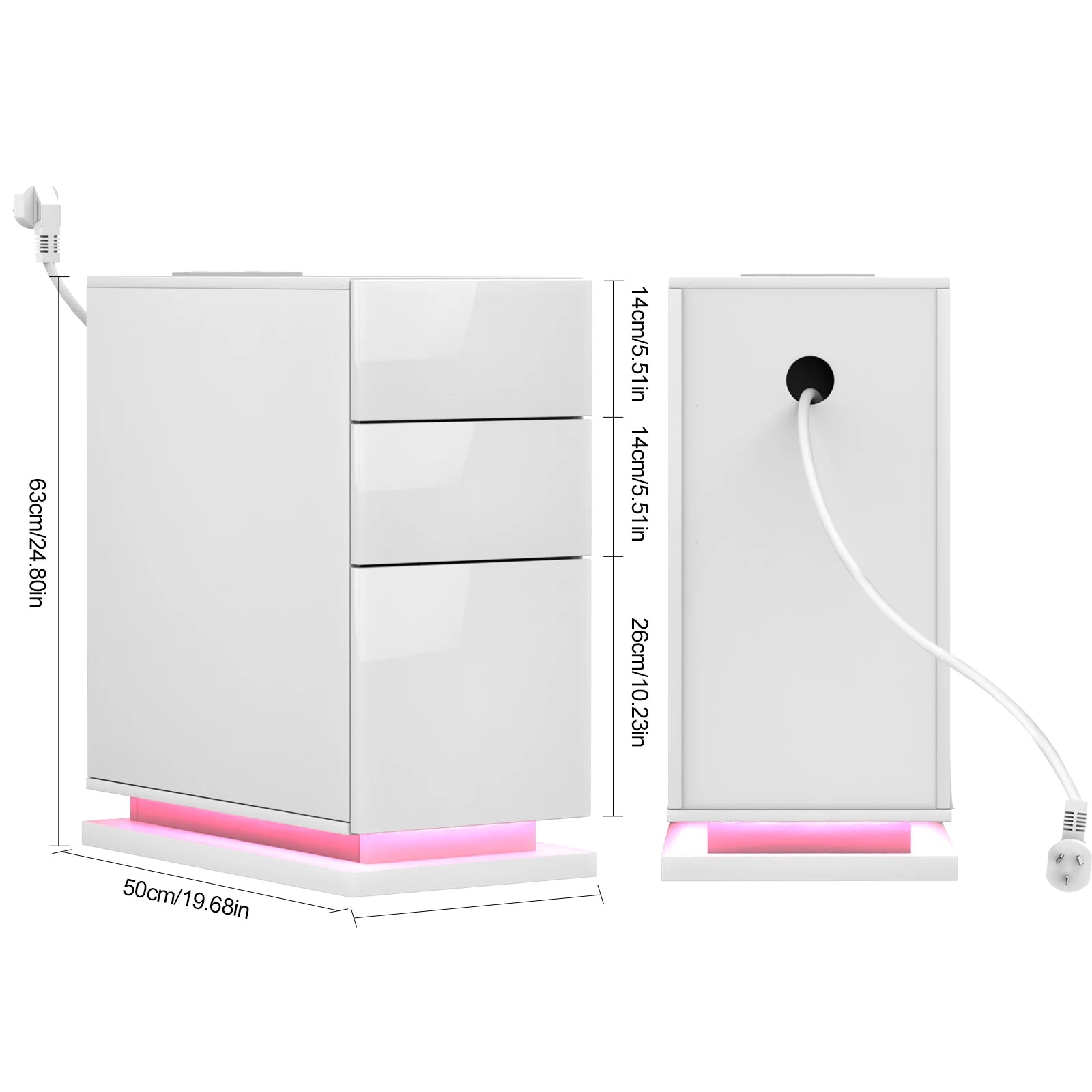 Mesa de Cabeceira SmartGlow™ com LED, Carregamento Integrado e 3 Gavetas
