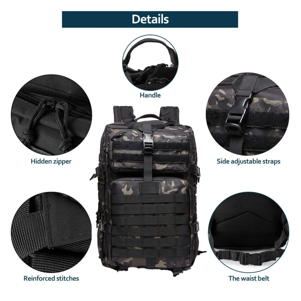 Mochila Tática 25L/50L – Nylon Impermeável para Caminhadas, Viagens e Aventura