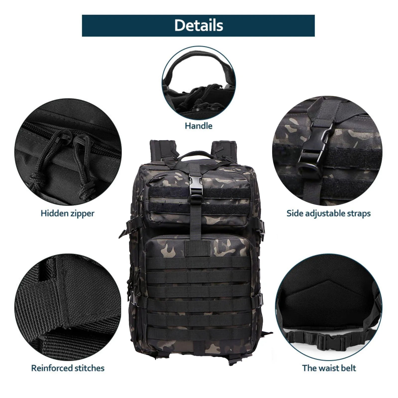 Mochila Tática 25L/50L – Nylon Impermeável para Caminhadas, Viagens e Aventura