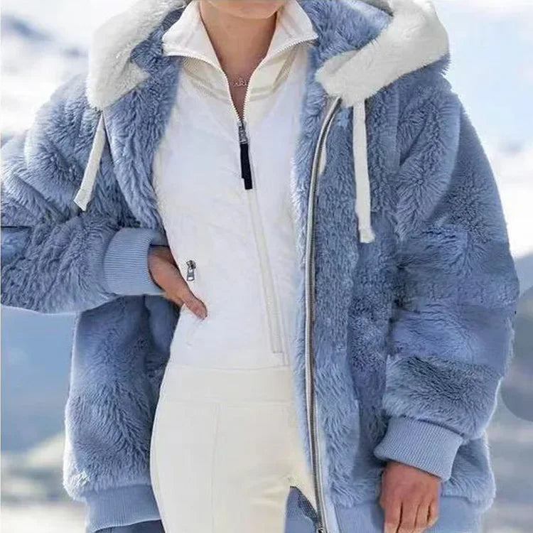 Casaco Oversized de Inverno para Mulher com Capuz | Casaco Peluche Quente e Confortável