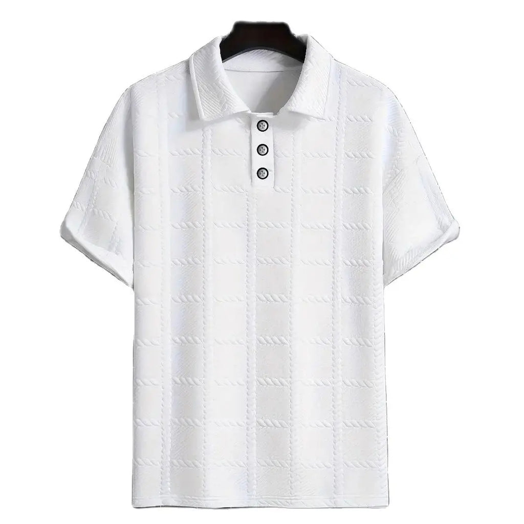 Polo Masculino de Verão em Jacquard com Padrão Xadrez Texturizado – Estilo Casual Elegante