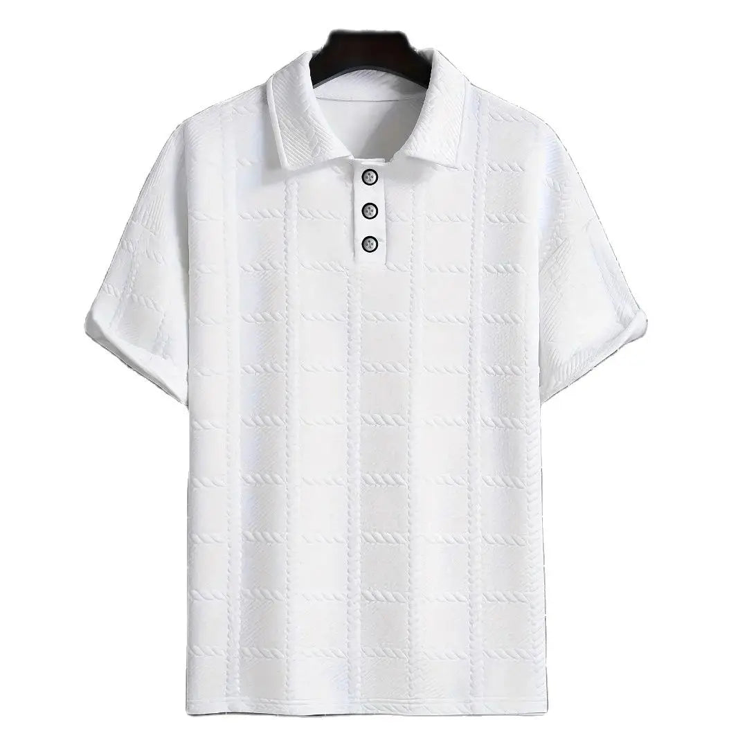 Polo Masculino de Verão em Jacquard com Padrão Xadrez Texturizado – Estilo Casual Elegante
