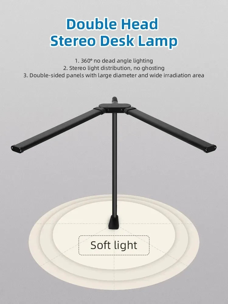 Candeeiro de Secretária LED com Dupla Cabeça e Pinça – Dimerizável, Ideal para Monitor, Escritório e Leitura