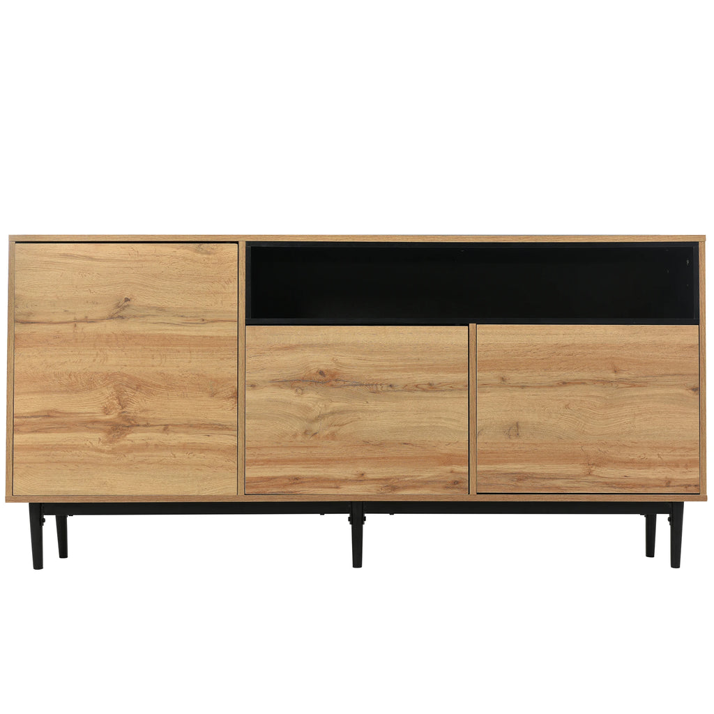 Aparador Moderno em Madeira com 3 Portas e Prateleiras – Robusto, Compacto e Fácil de Montar (160×35×76 cm)