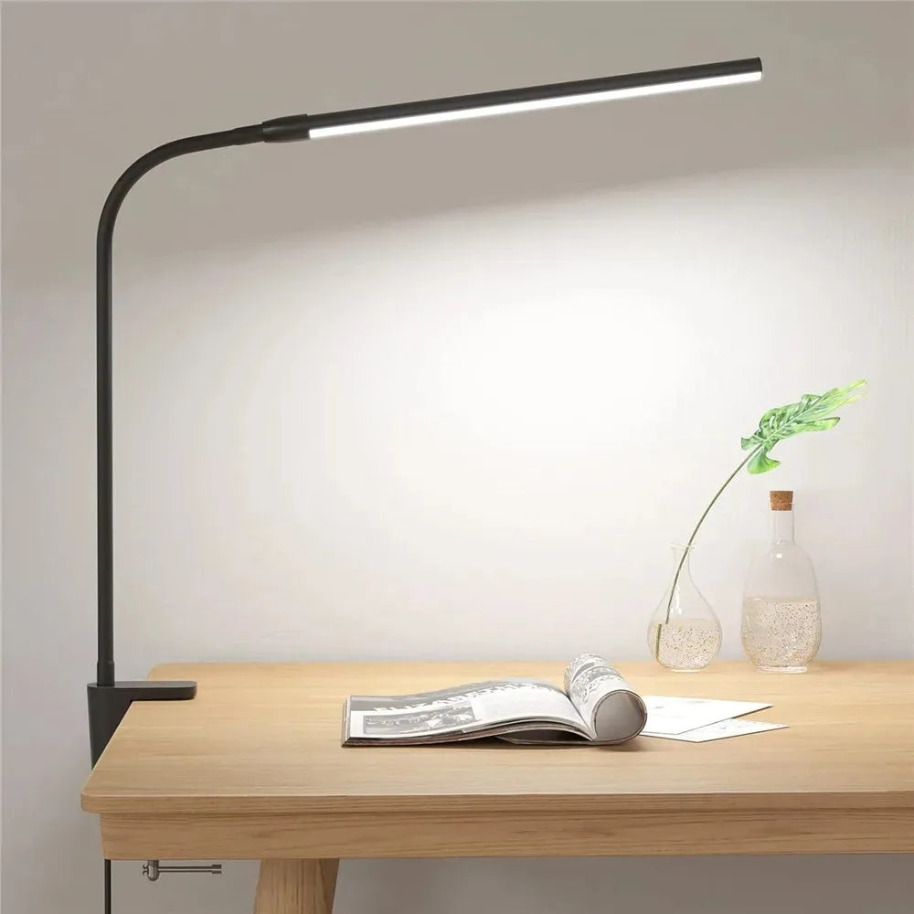 Candeeiro de Secretária LED com Dupla Cabeça e Pinça – Dimerizável, Ideal para Monitor, Escritório e Leitura